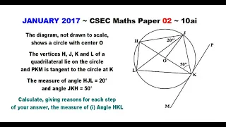 Paper2-CSEC-MATHS-274 ~ Circle Theorems: The Inscribed Angle ~ January 2017 Number 10ai