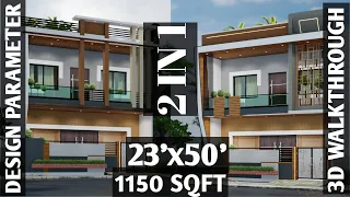 23X50  1150 SQFT House Elevation 3D Walk through Front View