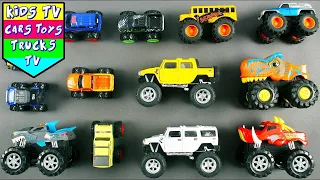 Learning Types of Monster Trucks & Their Sizes for Kids + More Toys Videos