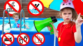 Eva shows the safety rules in the pool others / compilation video with dad