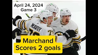 BRAD MARCHAND scores 2 goals GAME 3 2024 NHL playoffs Jake Debrusk Jeremy Swayman