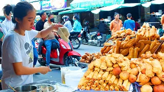 Donut, Youtiao, Banana Fritters, Apam Balik, Mung Bean Fried Cake, Dessert - Cambodia Street Food