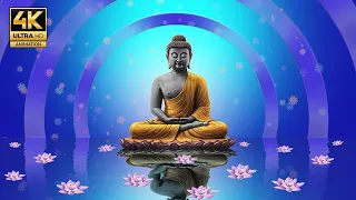 4k Buddha with pool reflection music mandala chants meditation prayer for Buddhism Buddhist, mantra.