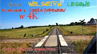 Trasa Wolsztyn-Leszno w 4K z czoła parowozu. Dźwięk oryginalny.