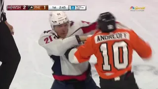 Garnet Hathaway VS Andy Andreoff Fight Washington Capitals at Philadelphia Flyers