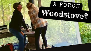 Off Grid Cabin Porch Woodstove