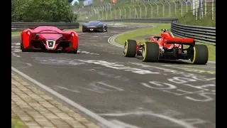 F1 Ferrari SF71H '18 vs Ferrari F80 vs Bugatti Chiron vs Mercedes-Benz Vision GT at Nordschleife