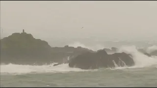 Strong waves smash against UK coast during Storm Gerrit