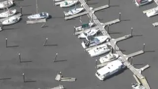 Tsunami aerial view of damage at the Port of Brookings Harbor