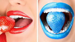 RED vs. BLUE CHALLENGE || Eating One Color For 24 HRS! Funny Challenges by 123 GO! FOOD
