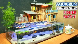 Make a Fisherman's House Diorama Aquarium Easily - DIY AQUARIUM DECORATION IDEAS