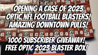 Opening a case of 2023 Optic NFL Football Blasters! Amazing Downtown Pulls + 1000 Subs Giveaway!