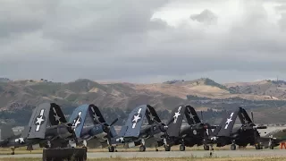 5 Corsairs flying at the Planes of Fame Airshow 2017