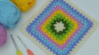 Crochet A Perfect Granny Square! Solid Colourful Granny Square tutorial