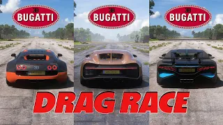 FH5 DRAG RACE - BUGATTI VEYRON 2011 SUPER SPORT vs BUGATTI CHIRON 2018 vs BUGATTI DIVO 2019