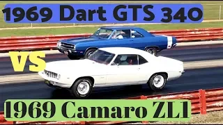 1969 COPO Camaro 427 vs 1969 Dodge Dart GTS 340 - Pure Stock Drag Race