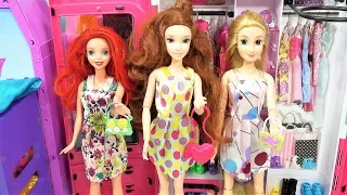 *Barbie princess house* Rapunzel Ariel Belle* Bunk bed*Disney dolls*morning routine*closet*breakfast