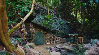 Solo Bushcaft Survival : Build a shelter under the cliff. Hunt and enjoy dinner with lots of crabs.