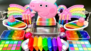 [ASMR] Mixing "Peppa Pig"Rainbow Eyeshadow,Glitters into Clear Slime(119) satisfying 페파피그 슬라임