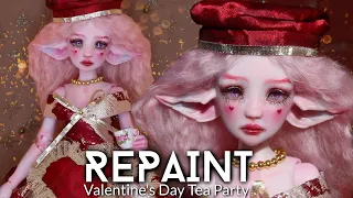 I Made a Valentines Day Tea Party Frappzilla Dandelion Moon Lupi BJD Faceup OOAK Custom Doll Repaint