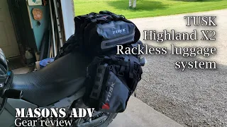 Tusk Highland X2 Rackless luggage system unboxing and install KLR 650
