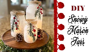 EASY Snowy Mason Jar Candle Holder Craft // DIY