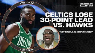 'THE CELTICS SHOULD BE EMBARRASSED!' - Shannon Sharpe on BLOWN 30-point lead vs. Hawks | First Take