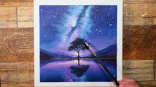 Simple Acrylic Milky Way Painting for Beginners | Time-lapse