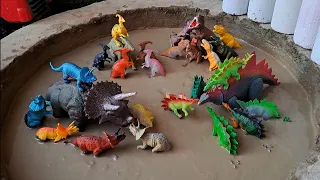 Dinossauros de Plástico Presos na Lama Parassaurolofo Triceratops Estegossauro Tiranossauro Rex