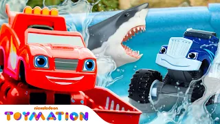 Water Taxi Blaze Rescues Crusher From Shark! | Blaze and the Monster Machines Toys | Toymation