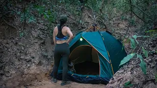 Solo Overnight Trip - Survival Winter Camping in Rainforest - Living Alone