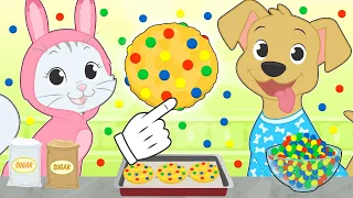 BABY PETS  Max and Kira 🍪 Learn how to cook M&M's Cookies