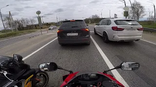 Honda CBR600RR, BMW X5M, VW Tiguan, прохват по трассе, мотодень.