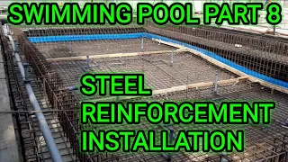 Steel Reinforcement Installation. Swimming Pool  Base Slab & side Walls Steel Rebar Installation.