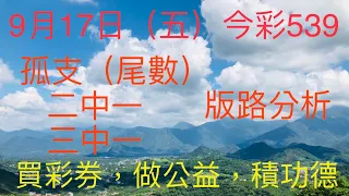 今彩539｜牛哥539｜2021年09月17日（五）今彩539孤支（尾數）、二中一、三中一版路分析（🎊恭喜上期尾數版路：3尾，三中一版路：12，順利開出🎊）