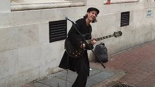 Found! Romain Axisa from The Big Push band was out busking today with his unique guitar style!