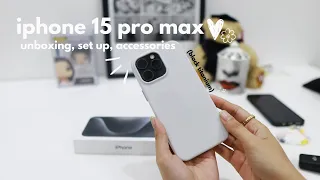 [unboxing]  iPhone 15 pro max | black titanium 🖤 | aesthetic | ASMR, accessories, setup, camera