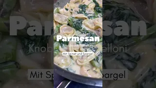 Tortelloni mit Spargel und Spinat in leckerer Parmesan Knoblauch Soße! Einfaches Rezept #shorts