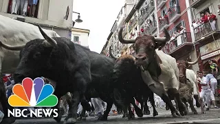 Bull Runners Tumble Onto Cobbled Streets On Fourth Day Of Pamplona Festival | NBC News