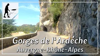 Gorges de l'Ardéche, Road D290, Ardéche, Auvergne-Rhône-Alpes, France - by motorcycle and drone