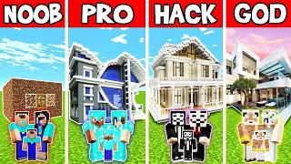 MODERN RESORT MANSION BUILD CHALLENGE - NOOB vs PRO vs HACKER vs GOD in Minecraft