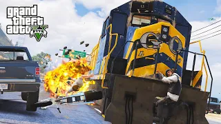 GTA 5 ATROCIOUS RAIL ENGINE TRAFFIC CRASHES COMPILATIONS POLICE CHASE - DESTRUCTION