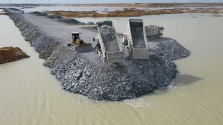 Update New Road Building Over Water Incredible Technique Bulldozer Operator Pushing Clearing Stone