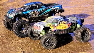 RC ADVENTURES - TRAXXAS X-MAXX vs HPi SAVAGE FLUX XL HOT WHEELS 4x4 Monster Truck Madness