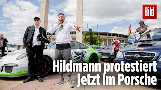 Attila Hildmann führt Auto-Korso-Protest an – im Porsche durch Berlin