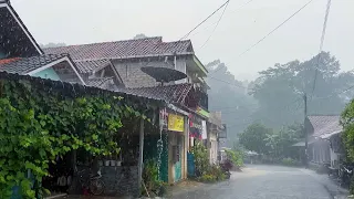 Heavy rain with thunder in traditional Indonesian village||sleep well in 5 minutes