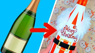 ДЕКОР НОВОГОДНЕЙ БУТЫЛКИ | Как украсить бутылку шампанского на подарок
