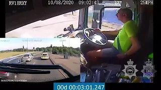 Shocking video shows texting lorry driver crash into van