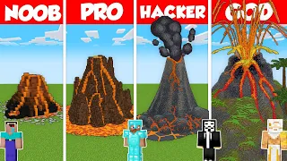 VOLCANO BASE HOUSE BUILD CHALLENGE - Minecraft Battle: NOOB vs PRO vs HACKER vs GOD / Animation