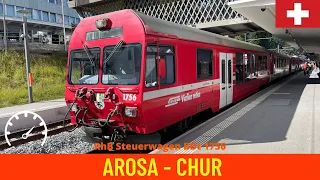 Cab ride Arosa - Chur / train drivers view along Arosa Railway - Switzerland in 4K (August 2022)